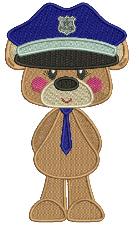 Little Cute Bear Police Officer Filled Machine Embroidery Design Digitized Pattern