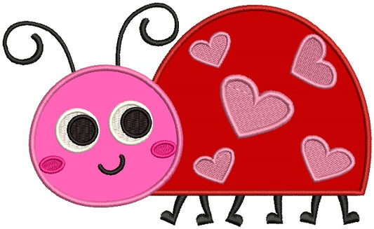 Little Cute Ladybug With Hearts Applique Machine Embroidery Design Digitized Pattern