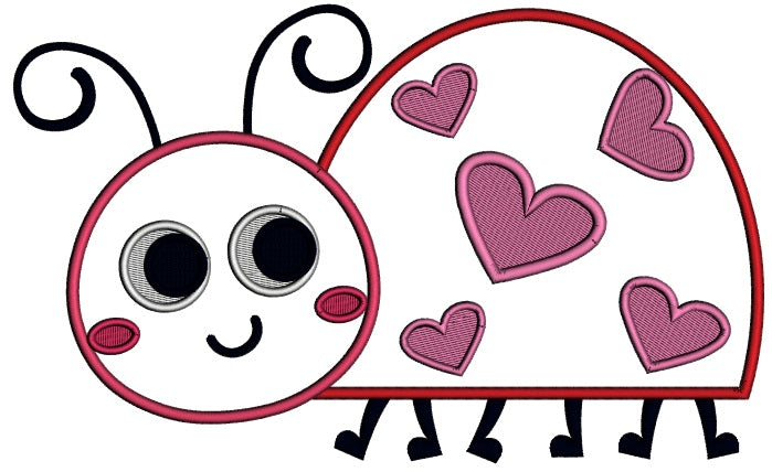 Little Cute Ladybug With Hearts Applique Machine Embroidery Design Digitized Pattern