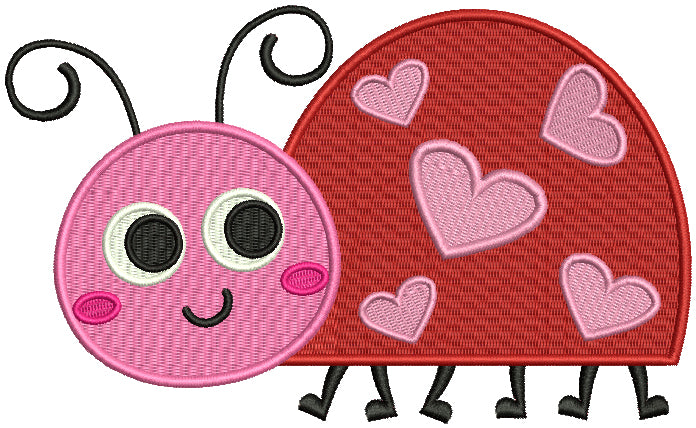 Little Cute Ladybug With Hearts Filled Machine Embroidery Design Digitized Pattern