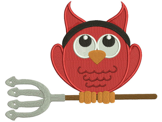 Little Devil Owl Halloween Filled Machine Embroidery Design Digitized Pattern