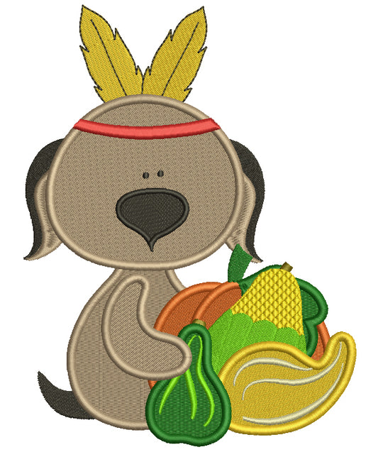 Little Dog Indian Thanksgiving Filled Machine Embroidery Digitized Design Pattern