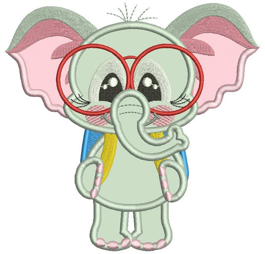 Little Elephant Goes To School Applique Machine Embroidery Design Digitized Pattern