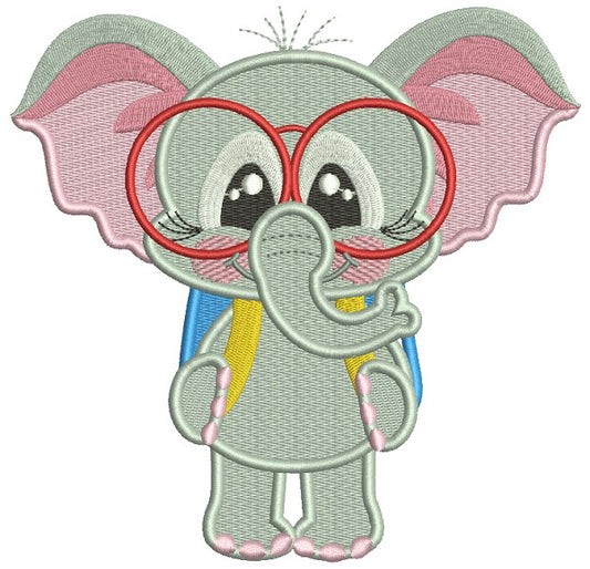 Little Elephant Goes To School Filled Machine Embroidery Design Digitized Pattern