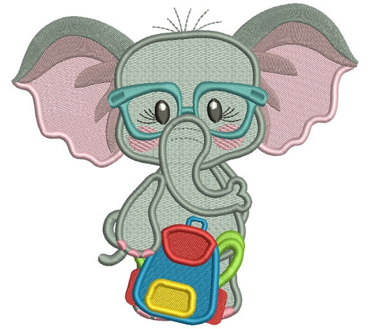 Little Elephant Going Back To School Filled Machine Embroidery Design Digitized Pattern