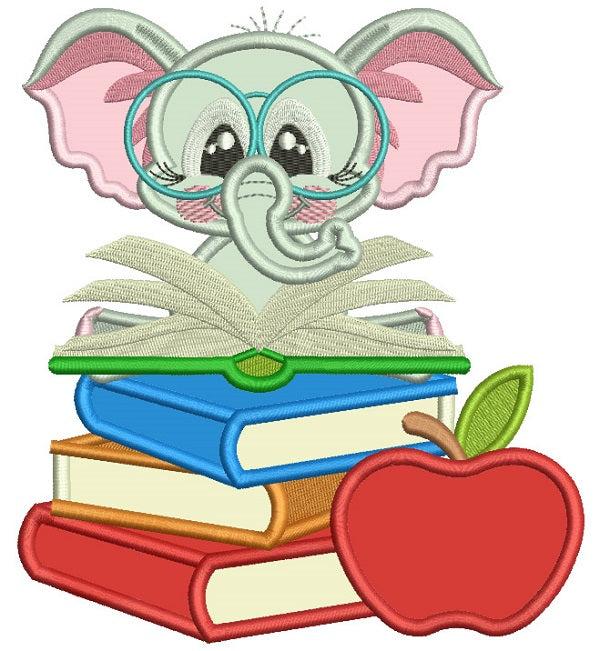 Little Elephant Reading a Book Applique Machine Embroidery Design Digitized Pattern