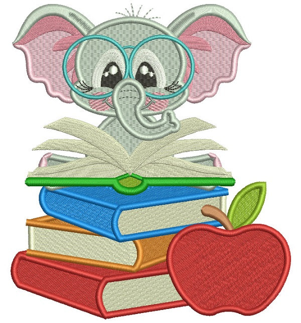 Little Elephant Reading a Book Filled Machine Embroidery Design Digitized Pattern