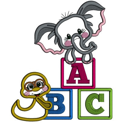Little Elephant With ABC Blocks Back To School Applique Machine Embroidery Design Digitized Pattern