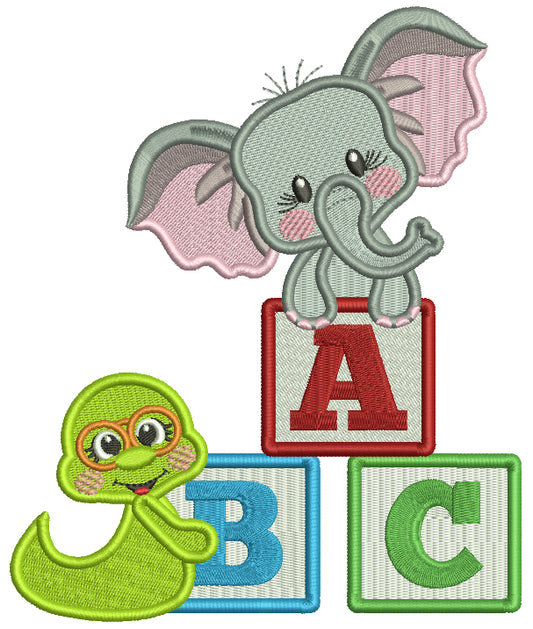 Little Elephant With ABC Blocks Back To School Filled Machine Embroidery Design Digitized Pattern