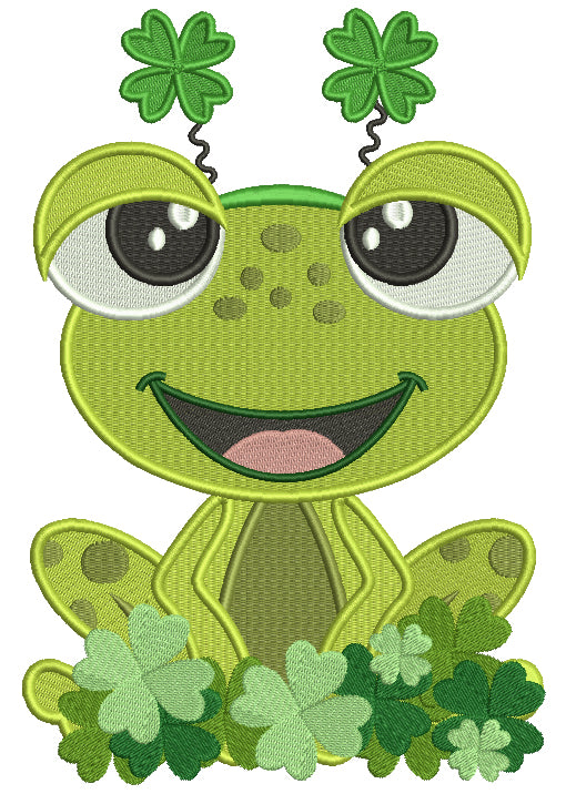 Little Frog In The Filed Of Shamrocks Filled St. Patrick's Day Machine Embroidery Design Digitized Pattern