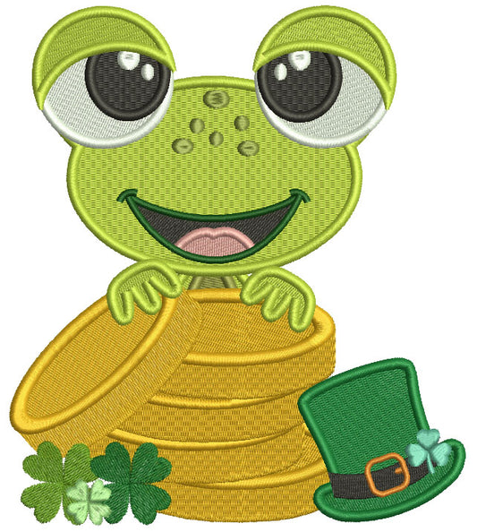Little Frog With Gold Coins Filled St. Patrick's Day Machine Embroidery Design Digitized Pattern