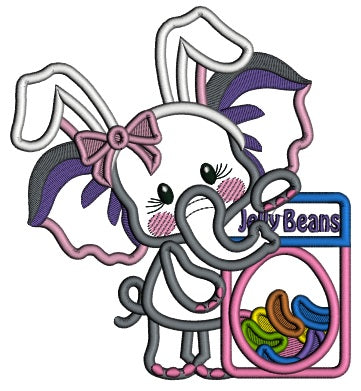 Little Girl Elephant With Bunny Ears And Jelly Beans Easter Applique Machine Embroidery Design Digitized Pattern