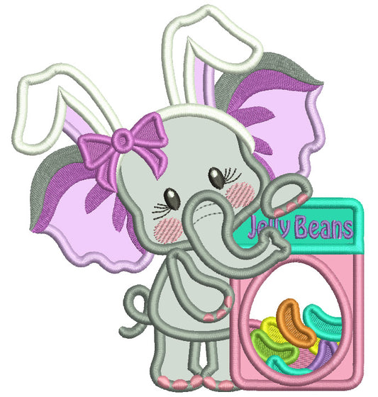 Little Girl Elephant With Bunny Ears And Jelly Beans Easter Applique Machine Embroidery Design Digitized Pattern