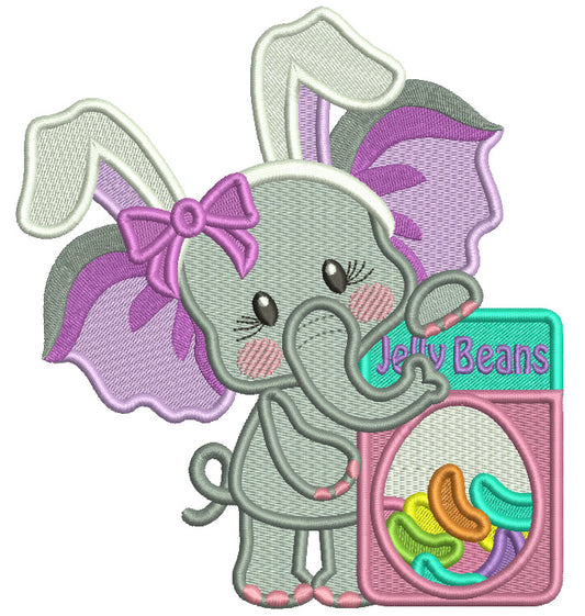 Little Girl Elephant With Bunny Ears And Jelly Beans Easter Filled Machine Embroidery Design Digitized Pattern