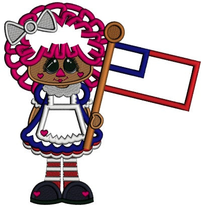 Little Girl Holding American Flag Applique Machine Embroidery Design Digitized Pattern