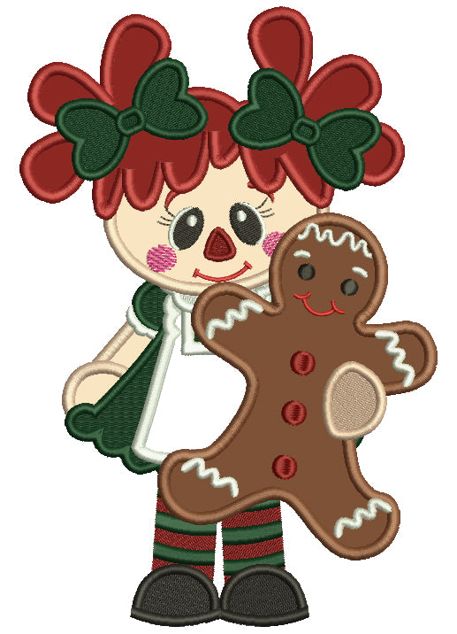 Little Girl Holding Gingerbread Man Applique Machine Embroidery Design Digitized Pattern