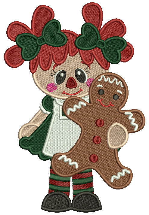 Little Girl Holding Gingerbread Man Filled Machine Embroidery Design Digitized Pattern