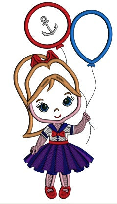 Little Girl Holding Two Balloons Applique Machine Embroidery Design Digitized Pattern