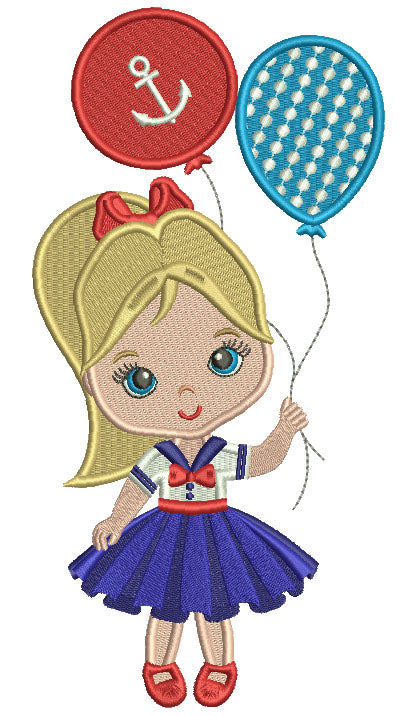 Little Girl Holding Two Balloons Filled Machine Embroidery Design Digitized Pattern