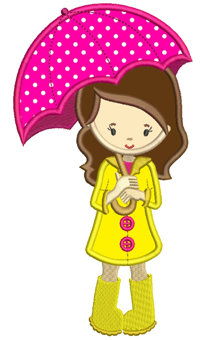 Little Girl Holding Umbrella Applique Machine Embroidery Digitized Design Pattern