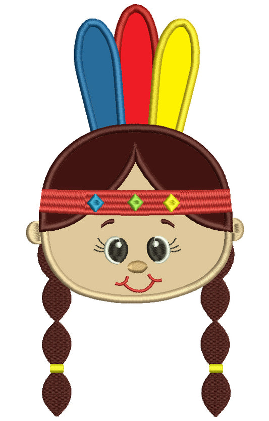 Little Girl Indian Head Applique Machine Embroidery Design Digitized Pattern
