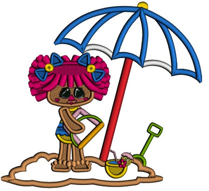 Little Girl On The Beach Playing WIth The Sand Summer Applique Machine Embroidery Design Digitized Pattern