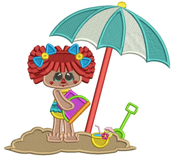 Little Girl On The Beach Playing WIth The Sand Summer Filled Machine Embroidery Design Digitized Pattern