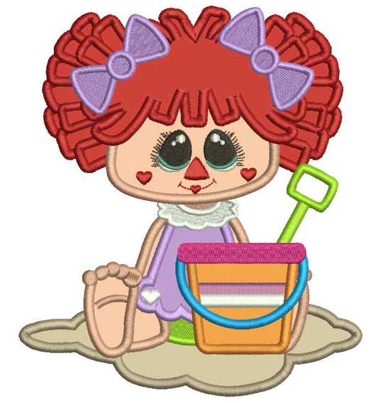 Little Girl Playing With The Send Applique Machine Embroidery Design Digitized Pattern