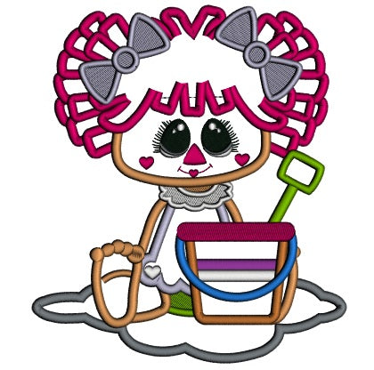Little Girl Playing With The Send Applique Machine Embroidery Design Digitized Pattern