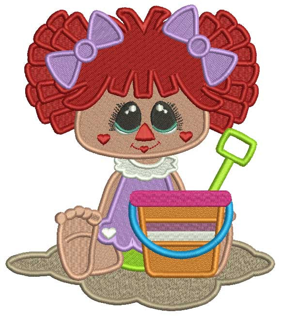 Little Girl Playing With The Send Filled Machine Embroidery Design Digitized Pattern