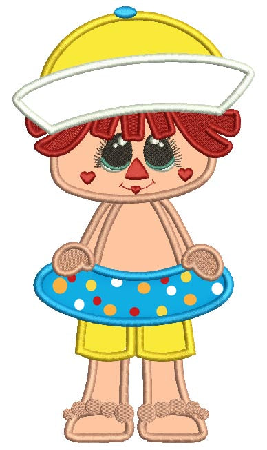 Little Girl Ready For The Beach Applique Machine Embroidery Design Digitized Pattern