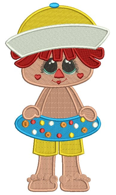 Little Girl Ready For The Beach Filled Machine Embroidery Design Digitized Pattern