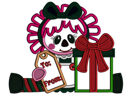 Little Girl With Presents To From Christmas Applique Machine Embroidery Design Digitized Pattern