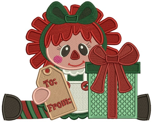 Little Girl With Presents To From Christmas Filled Machine Embroidery Design Digitized Pattern