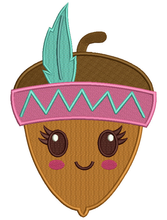 Little Indian Acorn Thanksgiving Filled Machine Embroidery Digitized Design Pattern