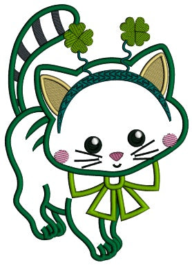 Little Kitten Wearing Shamrock Tiara St. Patricks Day Applique Machine Embroidery Design Digitized Pattern