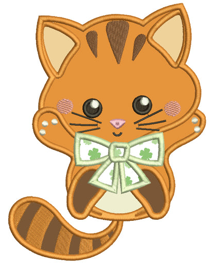 Little Kitten With Cute Bow St.Patrick's Day Applique Machine Embroidery Design Digitized Pattern