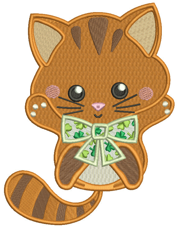 Little Kitten With Cute Bow St.Patrick's Day Filled Machine Embroidery Design Digitized Pattern