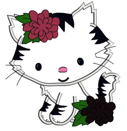 Little Kitten with Spots Applique Machine Embroidery Digitized Design Pattern