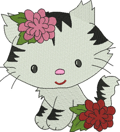 Little Kitten with Spots Filled Machine Embroidery Digitized Design Pattern