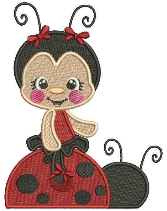 Little Ladybug Sitting On Another Lady Bug Filled Machine Embroidery Design Digitized Pattern