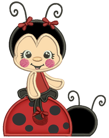 Little Ladybug Sitting On Another Ladybug Applique Machine Embroidery Design Digitized Pattern