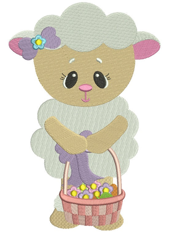 Little Lamb With Flowers Easter Filled Machine Embroidery Design Digitized Pattern