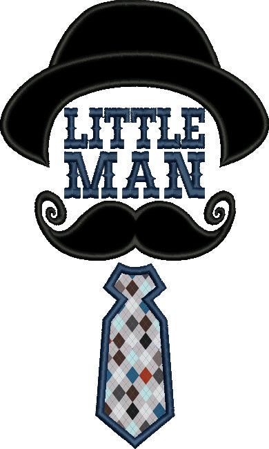Little Man Mustache and a Tie Applique Machine Embroidery Digitized Design Pattern