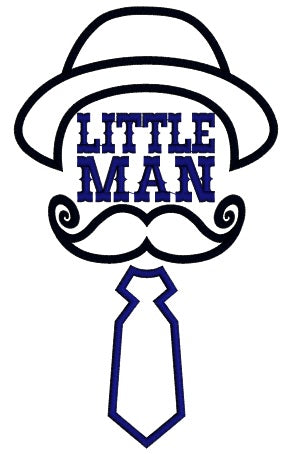 Little Man Mustache and a Tie Applique Machine Embroidery Digitized Design Pattern
