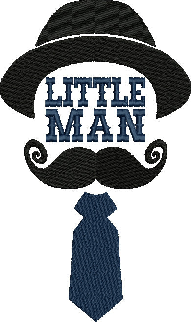 Little Man Mustache and a Tie Filled Machine Embroidery Digitized Design Pattern