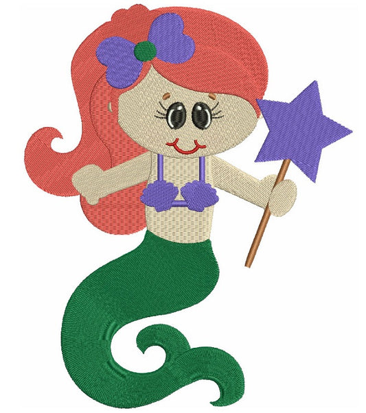 Little Mermaid Filled Machine Embroidery Digitized Design Pattern