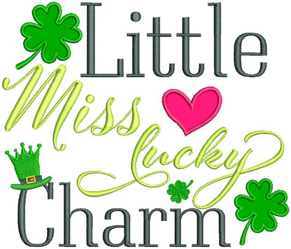 Little Miss Lucky Charm Applique St. Patrick's Day Machine Embroidery Design Digitized Pattern