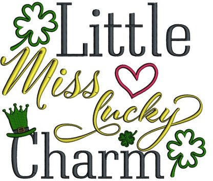 Little Miss Lucky Charm Applique St. Patrick's Day Machine Embroidery Design Digitized Pattern