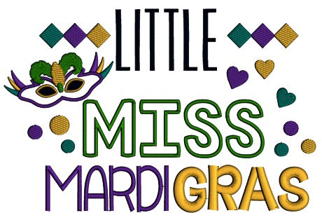 Little Miss Mardi Gras Applique Machine Embroidery Design Digitized Pattern